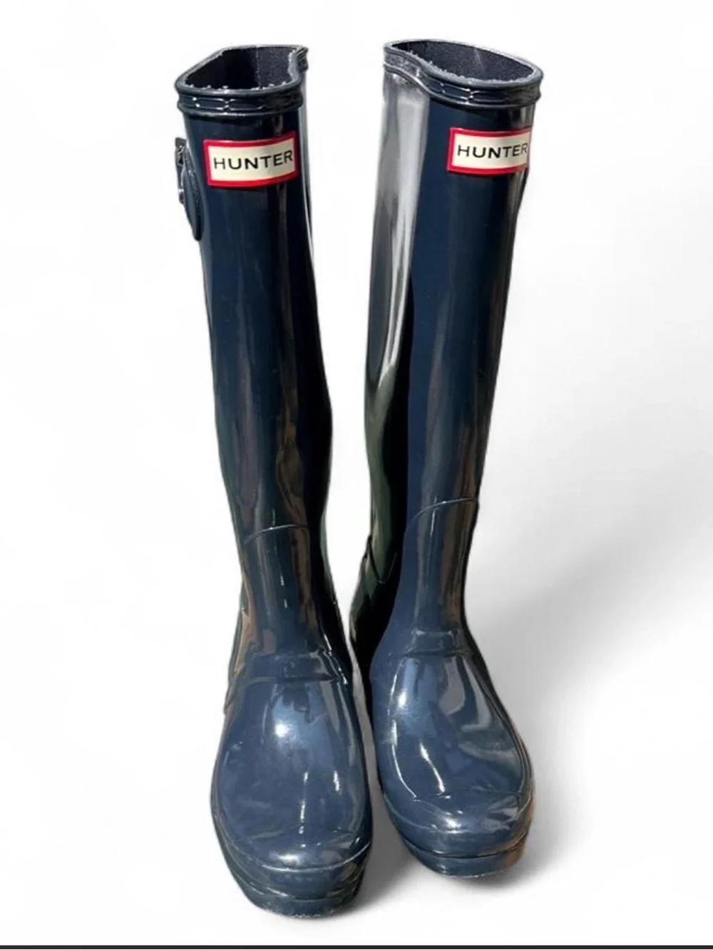 Hunter Original Tall Gloss Waterproof Rain Boots Navy Blue Size US 7